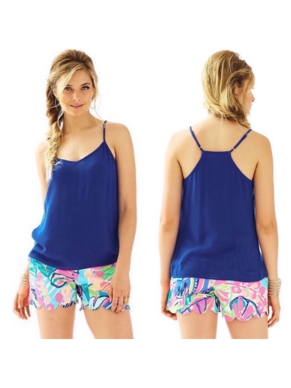 Lilly Pulitzer Women Dusk Top Size XS Sleeveless Racerback Solid Bomber Blue NWT
